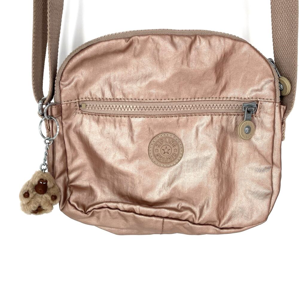 Kipling Sabian Triple Compartment Crossbody Bag Purse Dusty Taupe Pink